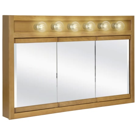 Design House Richland 48" Framed Triple Door Mirrored Medicine Cabinet with 6 Lights Nutmeg Oak