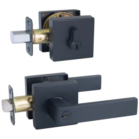 Design House Karsen Single Cylinder Keyed Entry Lever Set and Deadbolt Combo with Square Rose Matte Black