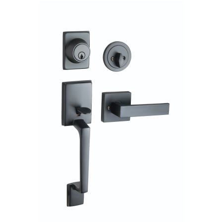 Design House Moderno Sectional Single Cylinder Keyed Entry Handleset with Karsen Interior Lever Matte Black