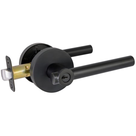Design House Eastport Single Cylinder Keyed Entry Door Lever Set With Round Rose Matte Black