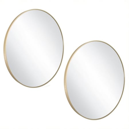 Design House Kenna 28" Diameter Modern Circular Aluminum Framed Bathroom Wall Mirror Brushed Gold