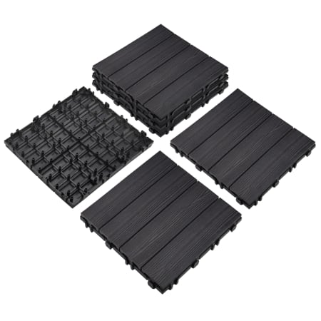 Design House 12" x 12" Square Textured Polymer Interlocking Deck Tile - Sold by Pack (6-Pack) Modern Ebony