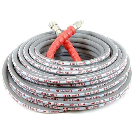 Dirt Killer Dirt Killer 100-Foot 3/8" 6000 PSI Grey Non-Marking High Pressure Hose w/ Quick Connects (Hot/Cold Water) N/A