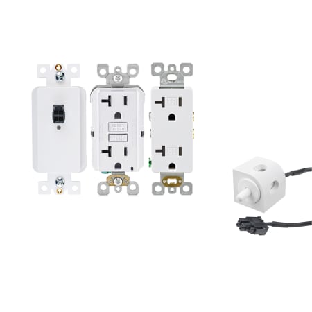 Docking Drawer Safety Disconnect Kit for Appliance Garages, (2) GFCI and (2) 20 Amp AC outlets, Turns Power On with Switch, White White Outlet / White Limit Switch