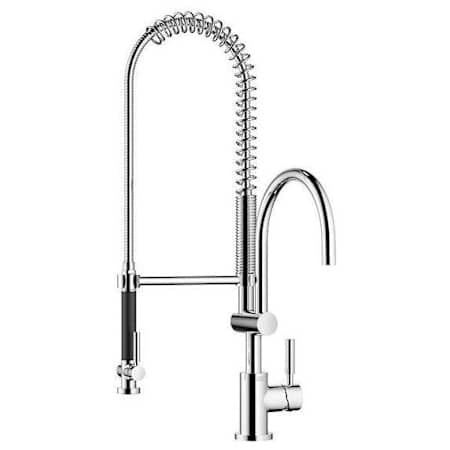 Dornbracht Tara 1.5 GPM Single Hole Pre-Rinse Pull Down Kitchen Faucet with Swivel Spout and Cartridge Brushed Chrome