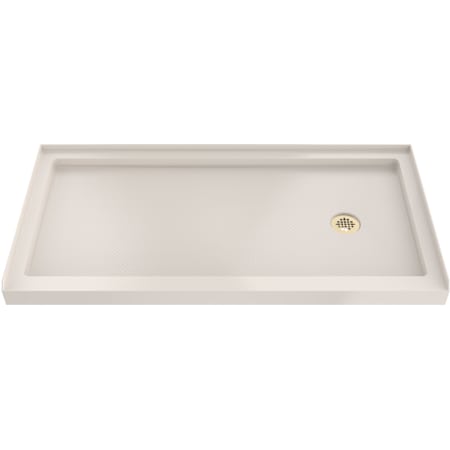 DreamLine SlimLine 32" x 60" Rectangular Shower Base with Single Threshold and Right Drain Brushed Brass with Biscuit Base