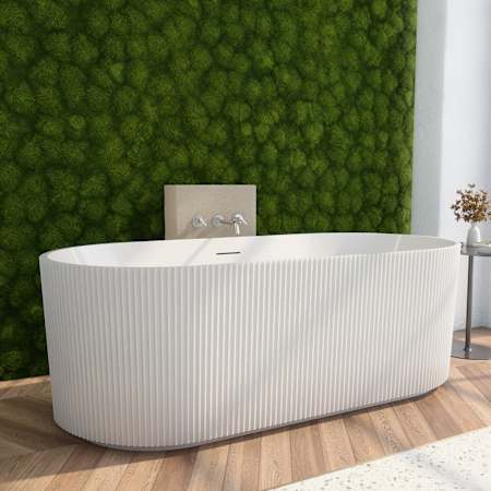 DreamLine Charisma 67" Free Standing Acrylic Soaking Tub with Center Drain, Drain Assembly, and Overflow White