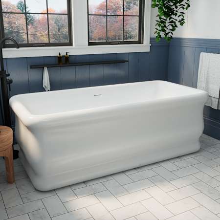 DreamLine Crest 67" Free Standing Acrylic Soaking Tub with Center Drain, Drain Assembly, and Overflow White