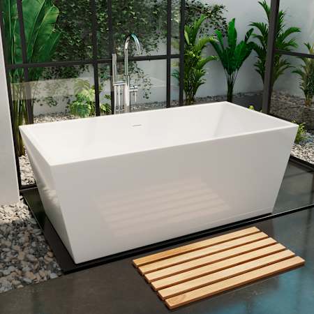 DreamLine Allure 59" Free Standing Acrylic Soaking Tub with Center Drain, Drain Assembly, and Overflow White / Brushed Brass