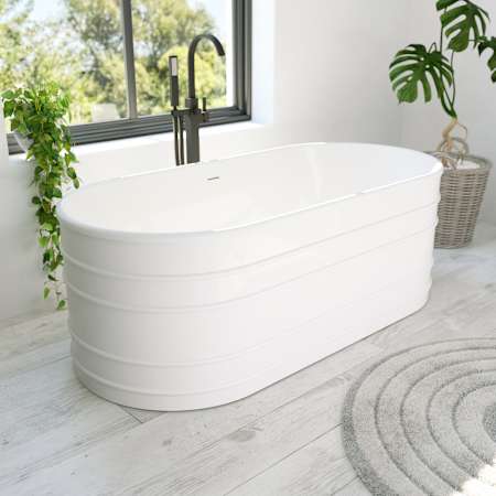 DreamLine Infinity Z 67" Free Standing Acrylic Soaking Tub with Center Drain, Drain Assembly, and Overflow White