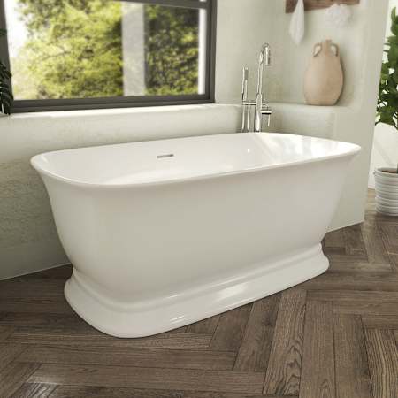 DreamLine Ascend 59" Free Standing Acrylic Soaking Tub with Center Drain, Drain Assembly, and Overflow White / Brushed Brass