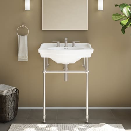 DreamLine Prism 24-5/8" Specialty Vitreous China Console Bathroom Sink with 3 Faucet Holes at 8" Centers White / Brushed Nickel