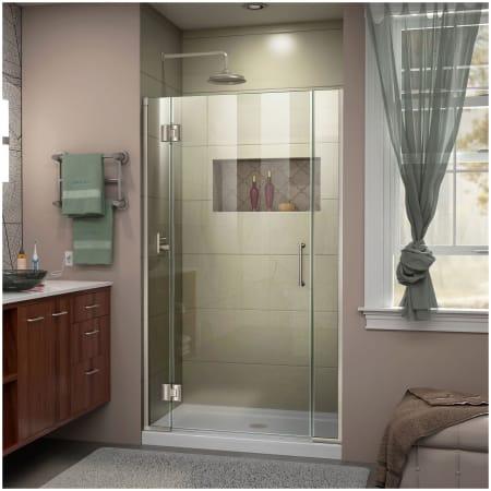 DreamLine Unidoor-X 72" High x 35-1/2" Wide Hinged Frameless Shower Door with Clear Glass Brushed Nickel