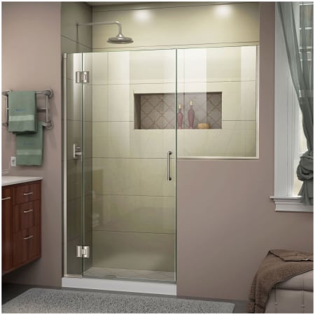 DreamLine Unidoor-X 72" High x 54-1/2" Wide Hinged Frameless Shower Door with Clear Glass Brushed Nickel