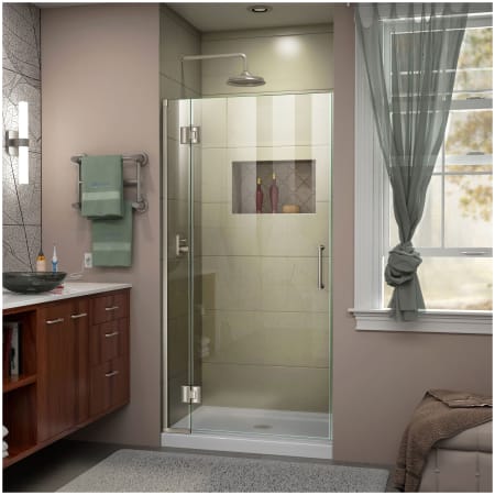 DreamLine Unidoor-X 72" High x 32" Wide Hinged Frameless Shower Door with Clear Glass Brushed Nickel