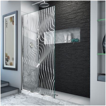 DreamLine Platinum Linea 72" High x 34" Wide Shower Screen Frameless Shower Door with Pattern Glass Polished Stainless Steel