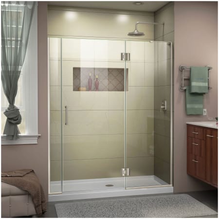 DreamLine Unidoor-X 72" High x 56" Wide Hinged Frameless Shower Door with Clear Glass Brushed Nickel