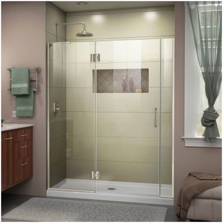 DreamLine Unidoor-X 72" High x 60" Wide Hinged Frameless Shower Door with Clear Glass Brushed Nickel