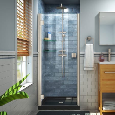 DreamLine Lumen 36" D x 36" W x 74 3/4" H Hinged Shower Door with Acrylic Base Kit Brushed Nickel