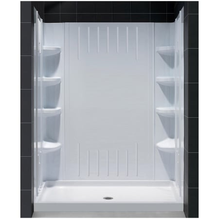 DreamLine SlimLine Shower Installation Package with 75-5/8" High x 60" Wide x 32" Deep Shower Walls and 32" by 60" Single Threshold Shower Base White / Center Drain