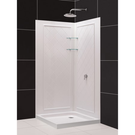 DreamLine SlimLine 36" x 36" Shower Base and QWALL-4 Shower Backwall Kit White