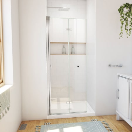 DreamLine Aqua-Q Fold 36" D x 36" W x 74-3/4" H Frameless Bi-Fold Shower Door and Base with Acrylic Kit Chrome