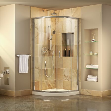 DreamLine Prime 33" Wide x 74 3/4" High Semi-Frameless Clear Glass Sliding Shower Enclosure - Includes Shower Base Chrome with White Base