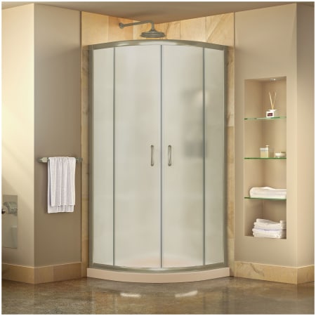 DreamLine Prime 36" Wide x 74 3/4" High Semi-Frameless Frosted Glass Sliding Shower Enclosure - Includes Shower Base Brushed Nickel