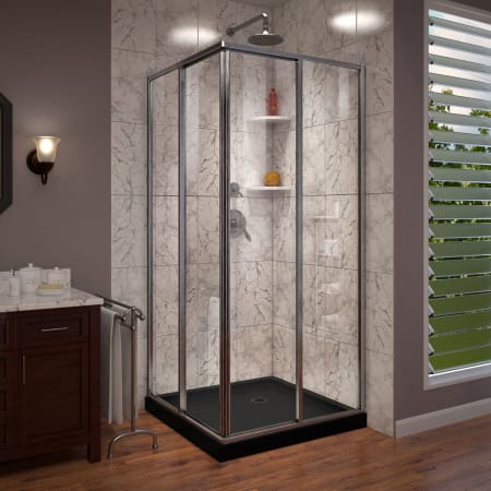 DreamLine Cornerview 74-3/4" High x 42" Wide Corner Shower Module Brushed Nickel with Black Base