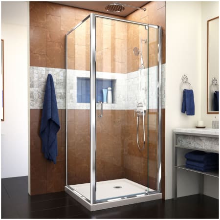 DreamLine Flex 74-3/4" High x 32" Wide x 32" Deep Pivot Framed Shower Enclosure with Clear Glass, 32" Deep x 32" Wide Shower Base, and Return Panel Chrome