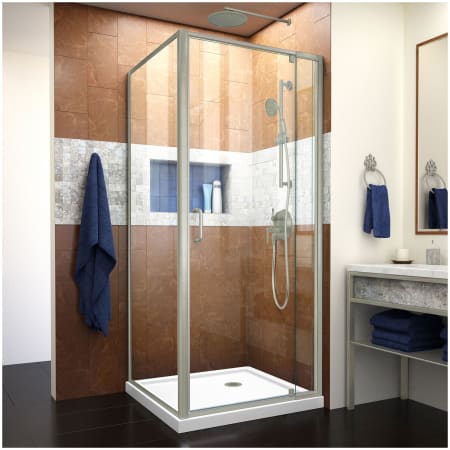 DreamLine Flex 36" D x 36" W x 74 3/4" H Semi-Frameless Pivot Shower Enclosure with White Base Brushed Nickel