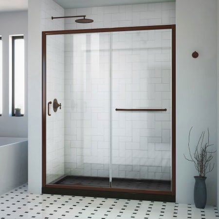 DreamLine Infinity-Z 36" D x 60" W x 74-3/4" H Clear Sliding Shower Door, Left Drain and Base with Acrylic Kit Oil Rubbed Bronze