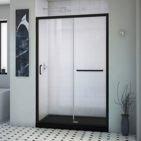 DreamLine Infinity-Z 74-3/4" High x 48" Wide x 36" Deep Alcove Shower Module with Clear Sliding Shower Door, and Center Drain Base Matte Black