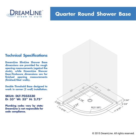 Dreamline-DLT-7033330-Shower Pan Dimensions