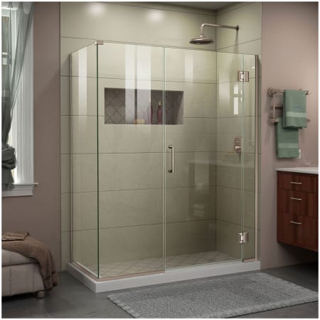 DreamLine Unidoor-X 72" High x 59-1/2" Wide x 30-3/8" Deep Hinged Frameless Shower Enclosure with Clear Glass Brushed Nickel