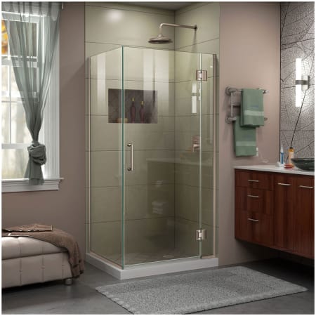 DreamLine Unidoor-X 72" High x 30-3/8" Wide x 34" Deep Hinged Frameless Shower Enclosure with Clear Glass Brushed Nickel