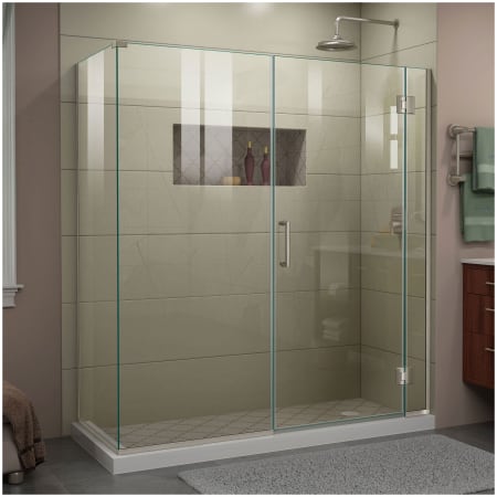 DreamLine Unidoor-X 72" High x 63-1/2" Wide x 30-3/8" Deep Hinged Frameless Shower Enclosure with Clear Glass Brushed Nickel