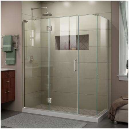 DreamLine Unidoor-X 72" High x 64" Wide x 34-3/8" Deep Hinged Frameless Shower Enclosure with Clear Glass and Left Hinge Brushed Nickel
