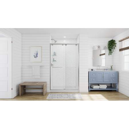 DreamLine Encore 76" High x 48" Wide Bypass Semi Frameless Shower Door with Clear Glass Brushed Nickel