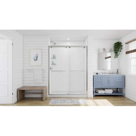 DreamLine Encore 76" High x 60" Wide Bypass Semi Frameless Shower Door with Clear Glass Brushed Nickel