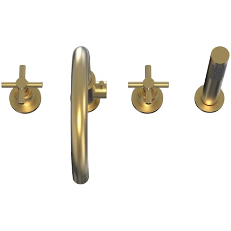 DreamLine Atlantic Deck Mounted Roman Tub Filler with Built-In Diverter - Includes Hand Shower Brushed Brass