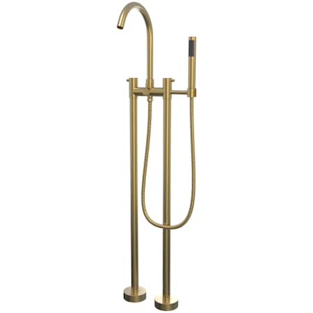DreamLine Caribbean Floor Mounted Tub Filler with Built-In Diverter - Includes Hand Shower Brushed Brass