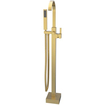 DreamLine Levantine Floor Mounted Tub Filler with Built-In Diverter - Includes Hand Shower Brushed Brass