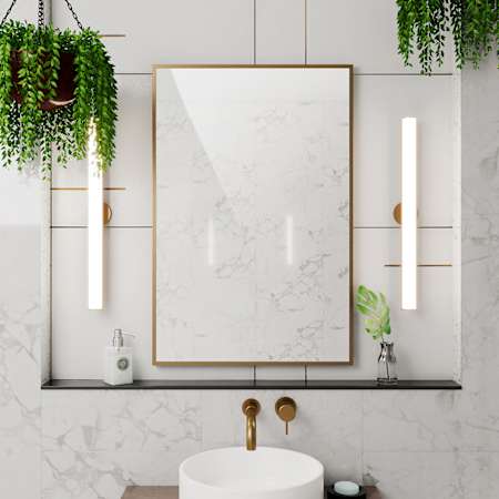 DreamLine Prospero 24"W x 36"H Rectangular Flat Framed Wall Mounted Bathroom Mirror Brushed Brass
