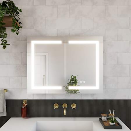 DreamLine Brilliance 32" x 24" Lighted Frameless Double Door Medicine Cabinet Glass