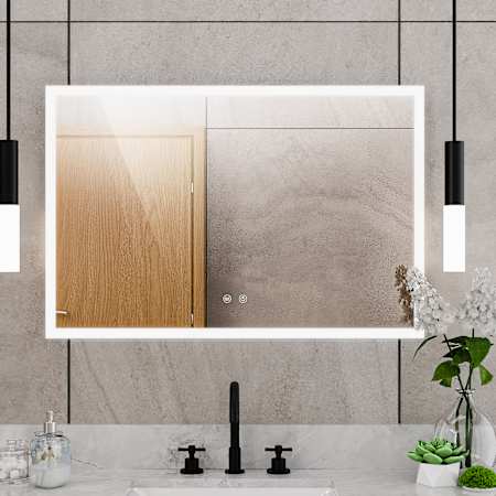 DreamLine Brilliance 36"W x 24"H Rectangular Flat Frameless Wall Mounted Bathroom Mirror with LED Lighting Glass