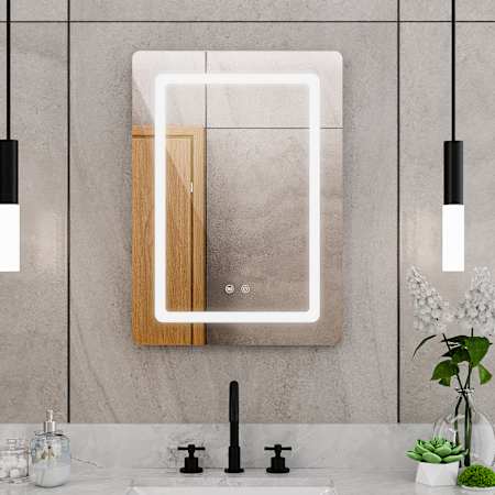 DreamLine Brilliance 20"W x 28"H Rectangular Flat Frameless Wall Mounted Bathroom Mirror with LED Lighting Glass