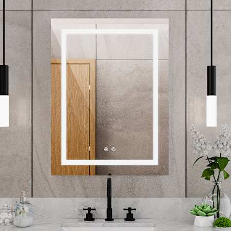 DreamLine Brilliance 24"W x 32"H Rectangular Flat Frameless Wall Mounted Bathroom Mirror with LED Lighting Glass