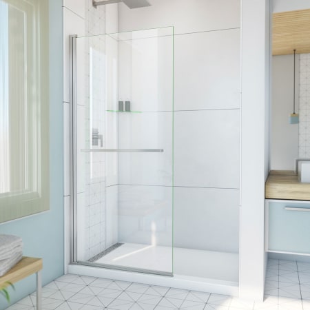 DreamLine Aqua-Q Swing 72" High x 33-1/2" Wide Pivot Frameless Shower Door with Clear Glass Brushed Nickel