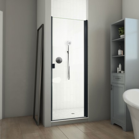 DreamLine Alliance Swing BG 66-5/8" High x 29" Wide Hinged Semi Frameless Shower Door with Clear Glass Matte Black